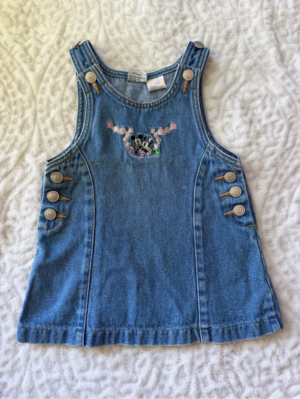 Vintage Disney Mickey & Minnie Denim Dress Girls 2T Embroidered Mickey & Co Y2K